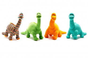 orange knitted diplodocus dinosaur toy for babies